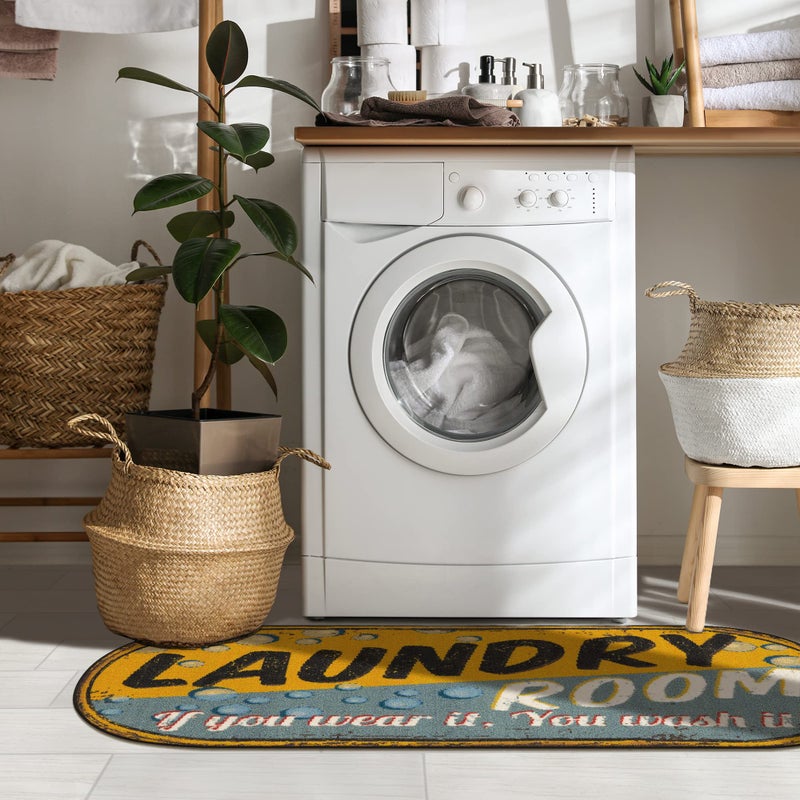 Ottomanson Machine Washable Bubbles Design Laundry Room Rug Non-Slip Rubberback 2x5 Laundry Runner Rug for Laundry Room, Bathroom, Washroom, 20" x 59" Oval, Yellow/Gray - Image 5